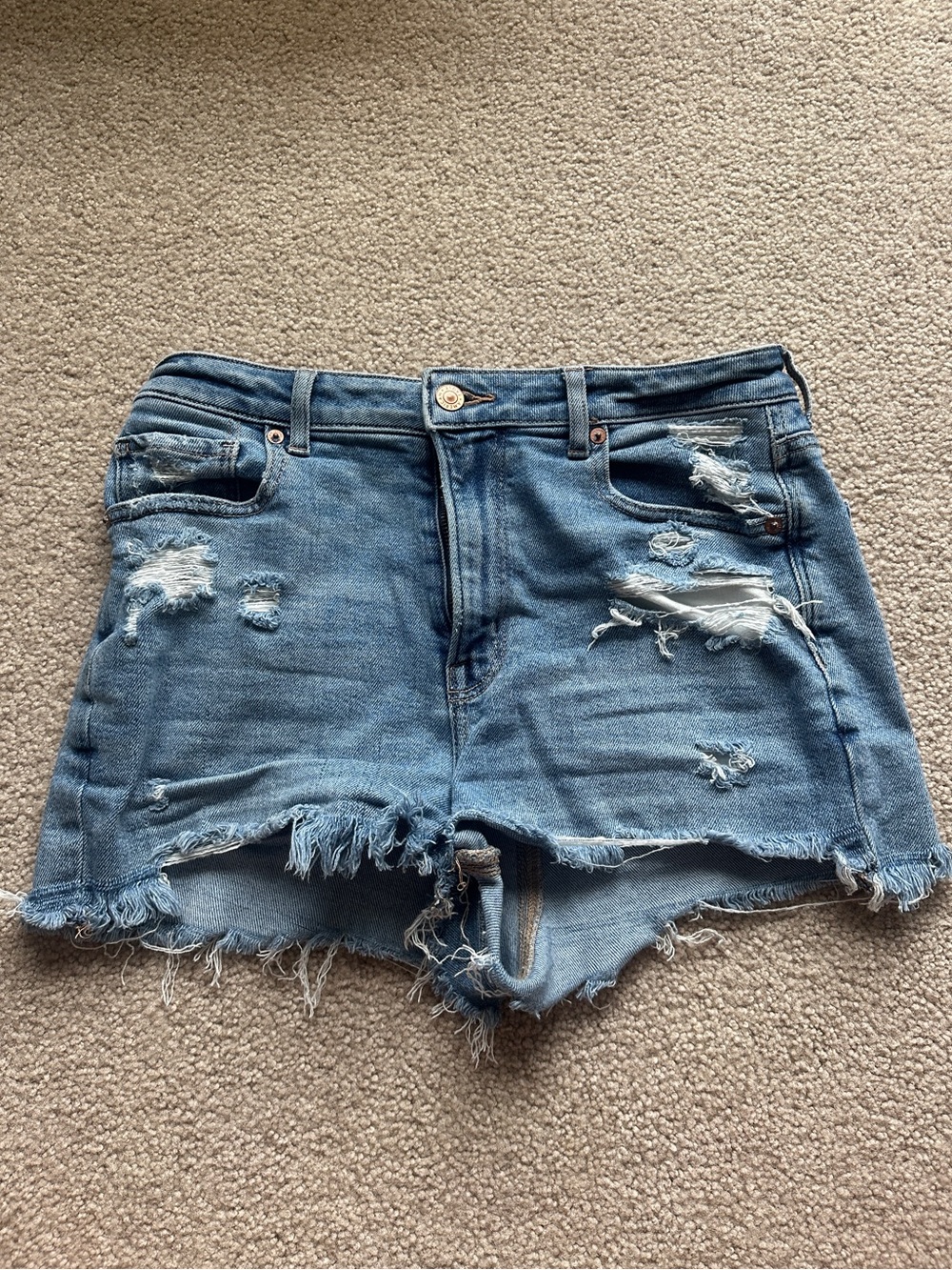 American Eagle Outfitters Light Blue Distressed Denim Shorts Mom X Long